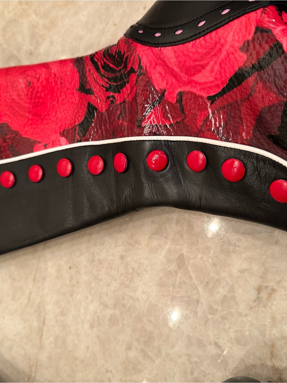 Fluevog Babycakes. Black and Red Floral — Women's Statement Boots - Picture 4 of 12
